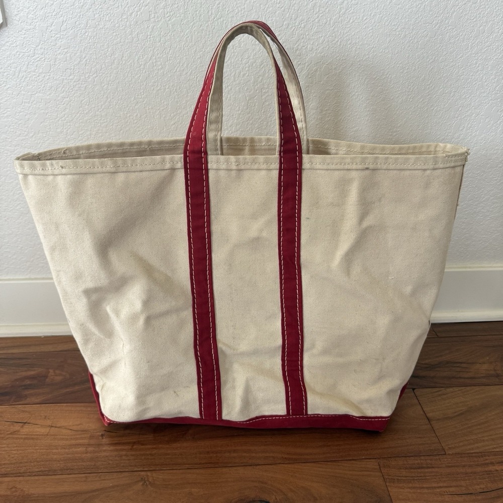 Vintage 70s 80s LL Bean Boat And Tote Bag Red White Large Canvas